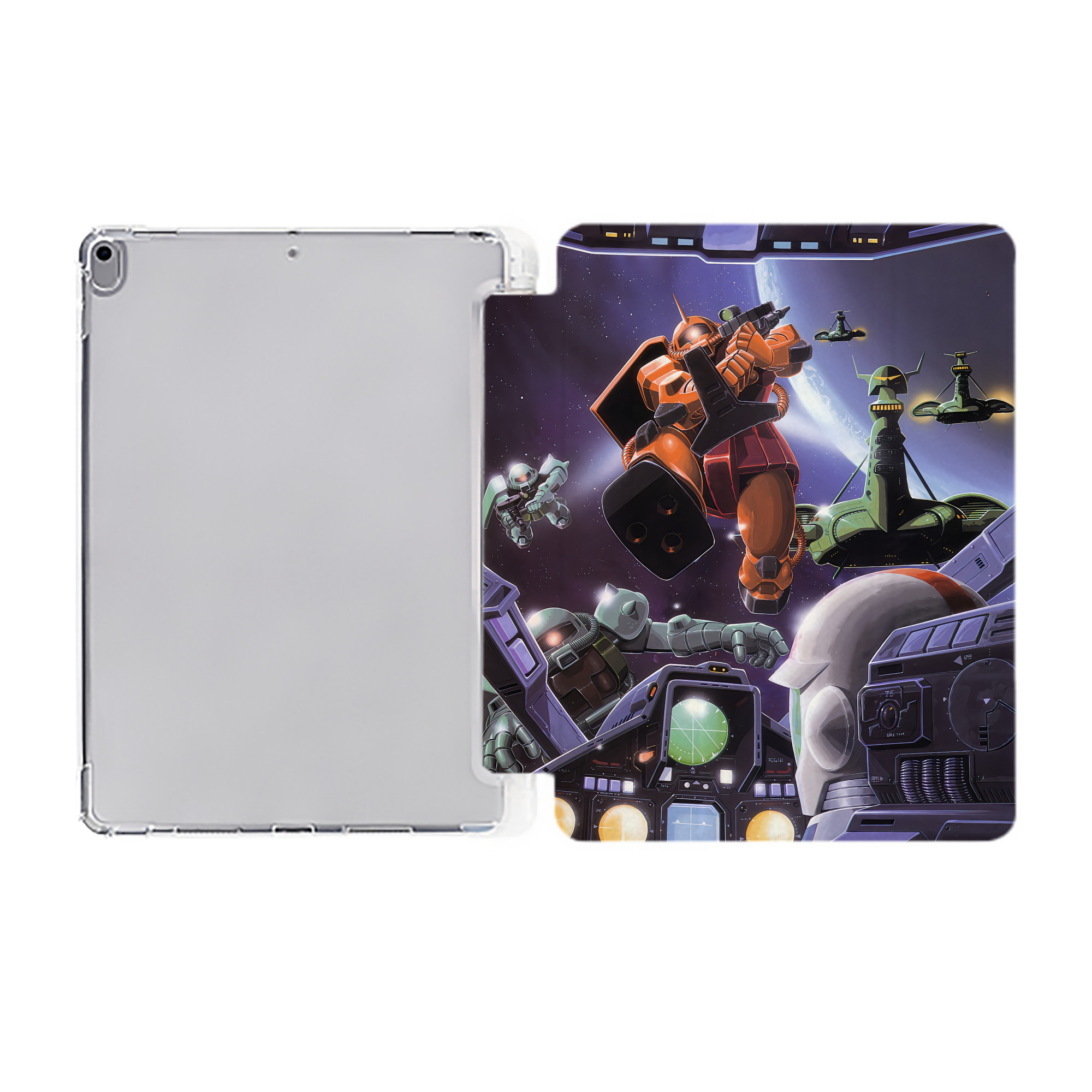（画像用） 機動戦士ガンダム Mobile Suit Gundam IPad ケース ペン収納付き 三つ折りスタンド PUレザー×シリコン 対応機種9.5/10.5/10.9インチ